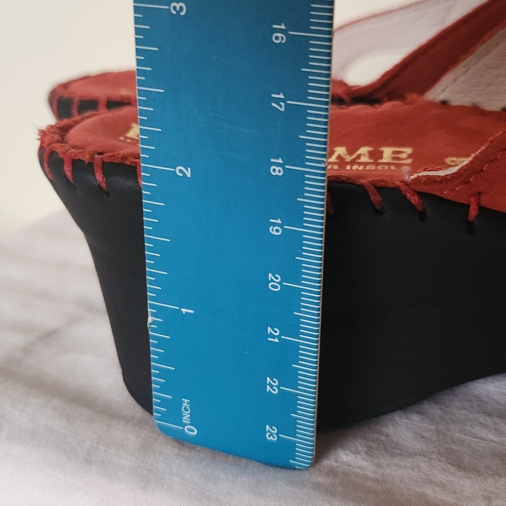 La Plume Charese Double Straps Red Nubuck Leather Sandals Made in Italy Size 38 - Picture 11 of 15